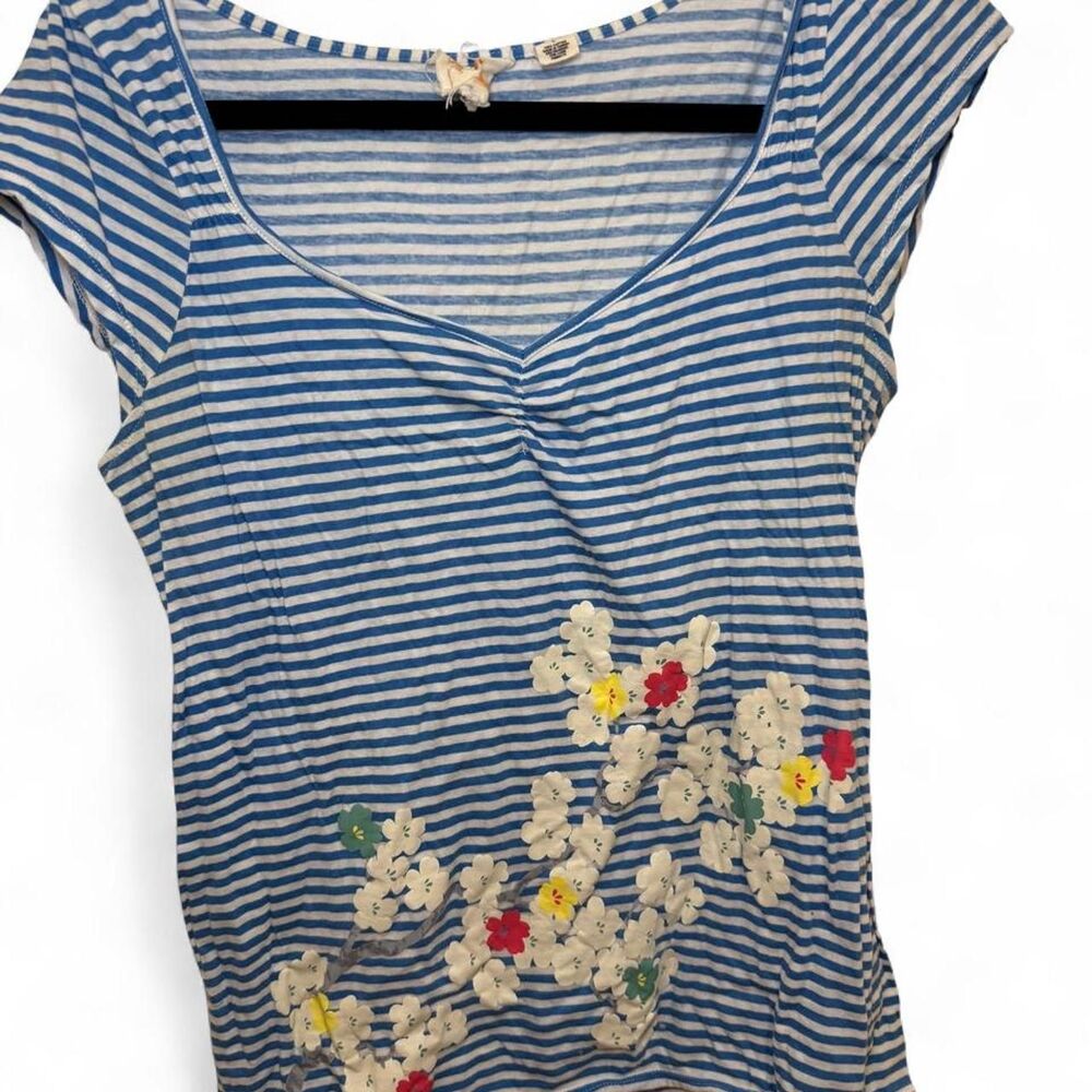 Anthropologie Women's Vintage Blue & White Colorful Floral Shirt